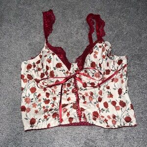 Floral Lace Trim Camisole Top